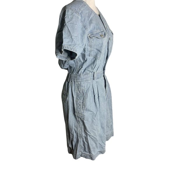 Vintage Gloria Vanderbilt Denim Romper M Blue Striped Buttons Pockets Elastic - Picture 6 of 7